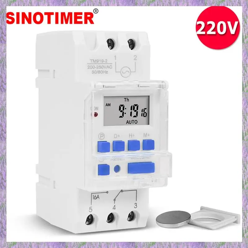 

2025 New-4X SINOTIMER TM919A-2 Programmable Digital Time Switch Relay Timer Control AC 220V 16A Din Rail Mount