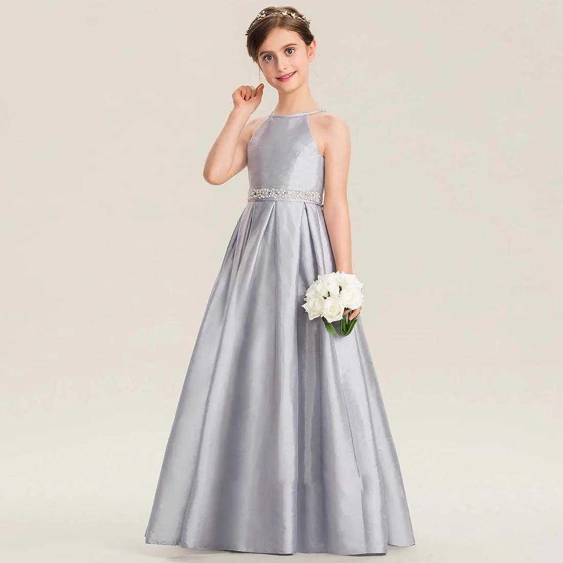 YZYmanualroom Junior Bridesmaid Dress With Beading A-line Halter Floor-Length 2-15T