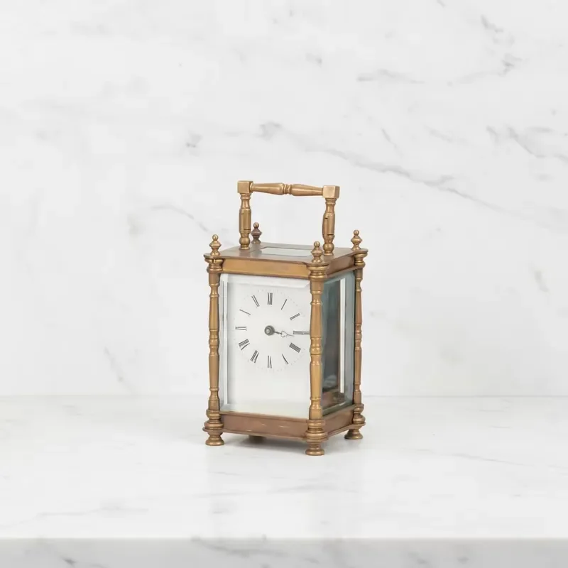 Vintage Brass Alarm Clock Imitation Bamboo Shell Japanese Style Ceramic Dial Visible Movement Mechanical Table Desk Timepiece