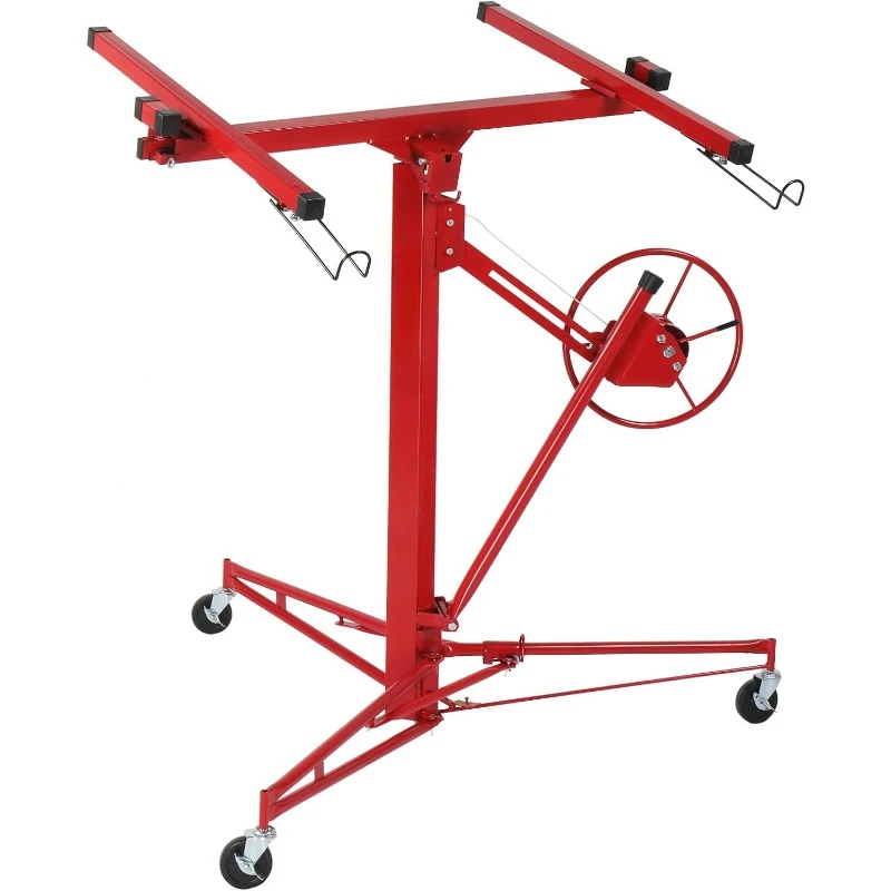 16ft Drywall Lift, Steel Construction, 150lbs Capacity, Easy Assembly, Hoist with Tilting Action, Caster Wheels, Red