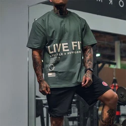 NEW PREMIUM Men Gym Cotton T shirt Loose Running Sports Oversized T-shirt Bodybuilding Fitness Tops Streetwear Workout Tees