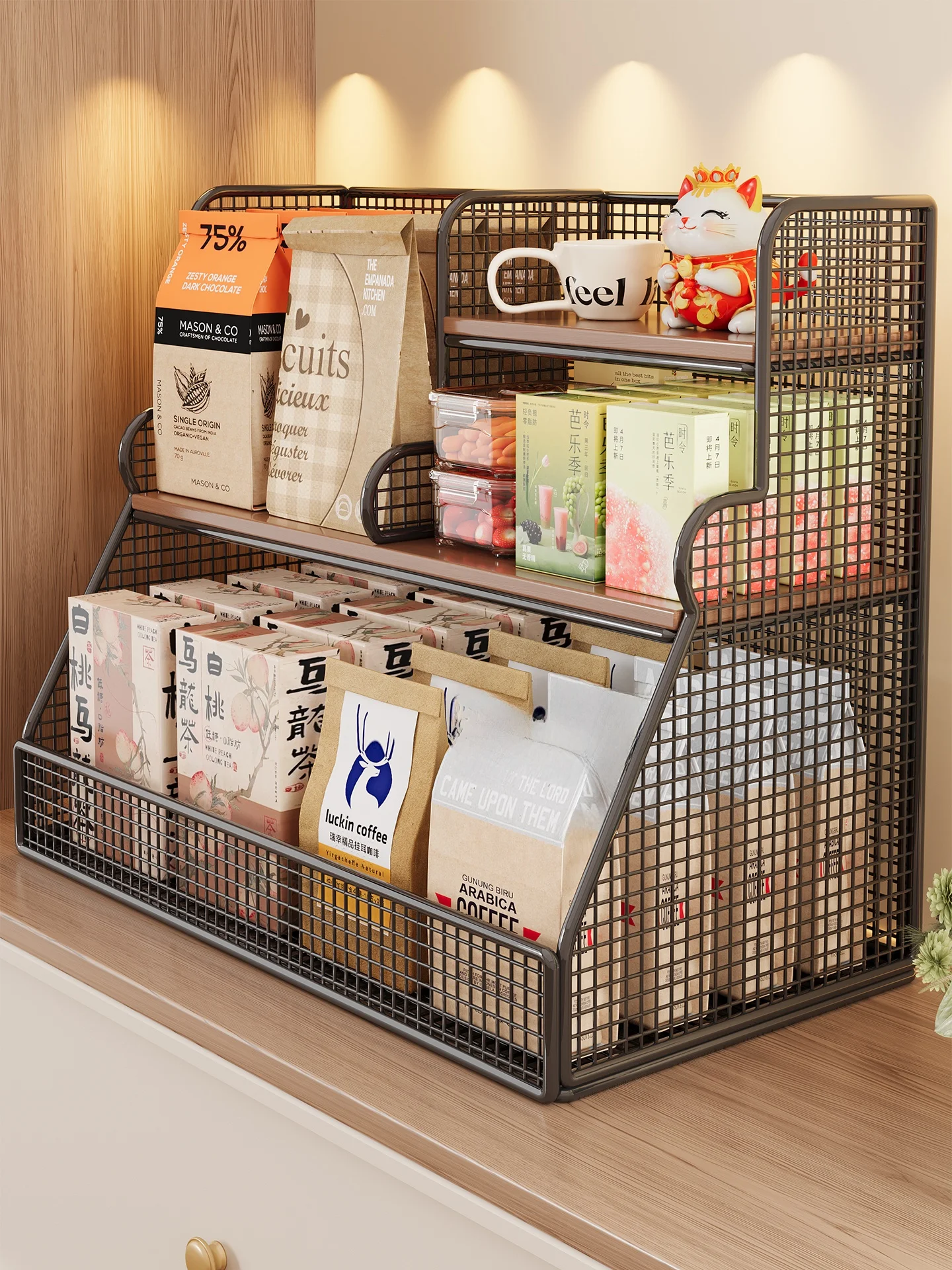 multi-functional-desktop-organizer-rack-kitchen-counter-tea-table-snack-cup-holder-iron-storage-box-layered-arrangement