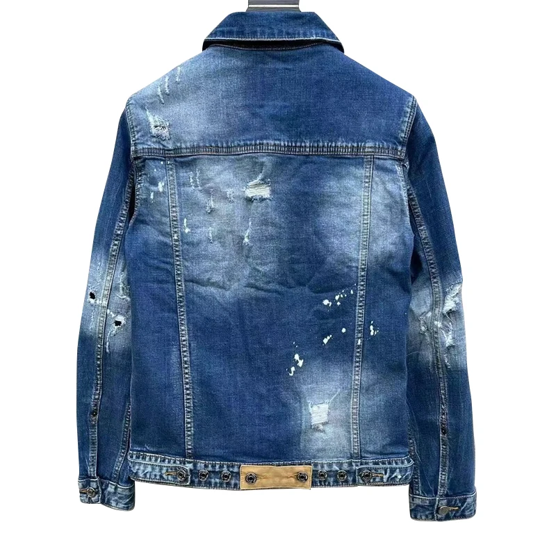 100 CHAREI HARPER 1918 Denim jacket men's high quality wash white coat young hipster men hole patch wash splash ink jacket