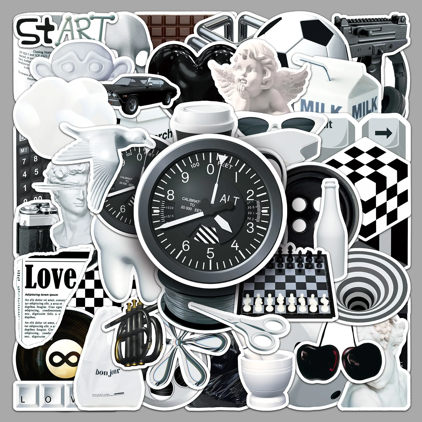 

50PCS Black White Stickers Aesthetic Cool Girl Classic Chess Statue DIY Decorative Luggage iPad Waterproof Stickers Kids Toy