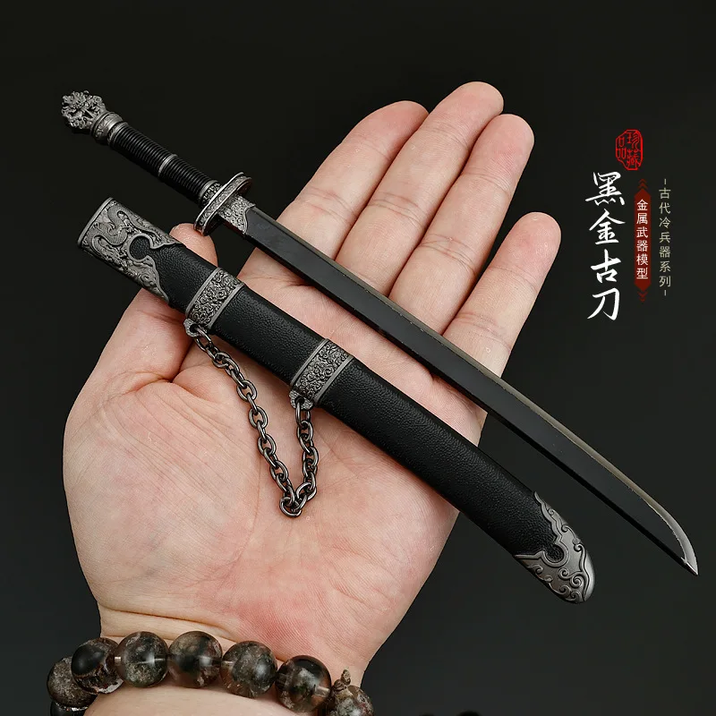 โมเดลอาวุธประกอบฉากอนิเมะ ทอมบ์ เรดดิ้ง รุ่นมินิ ปืนโบราณสีดำทอง ขนาด 22 ซม. พร้อมปลอก ของขวัญสำหรับเด็กผู้ชาย ของสะสม พวงกุญแจ