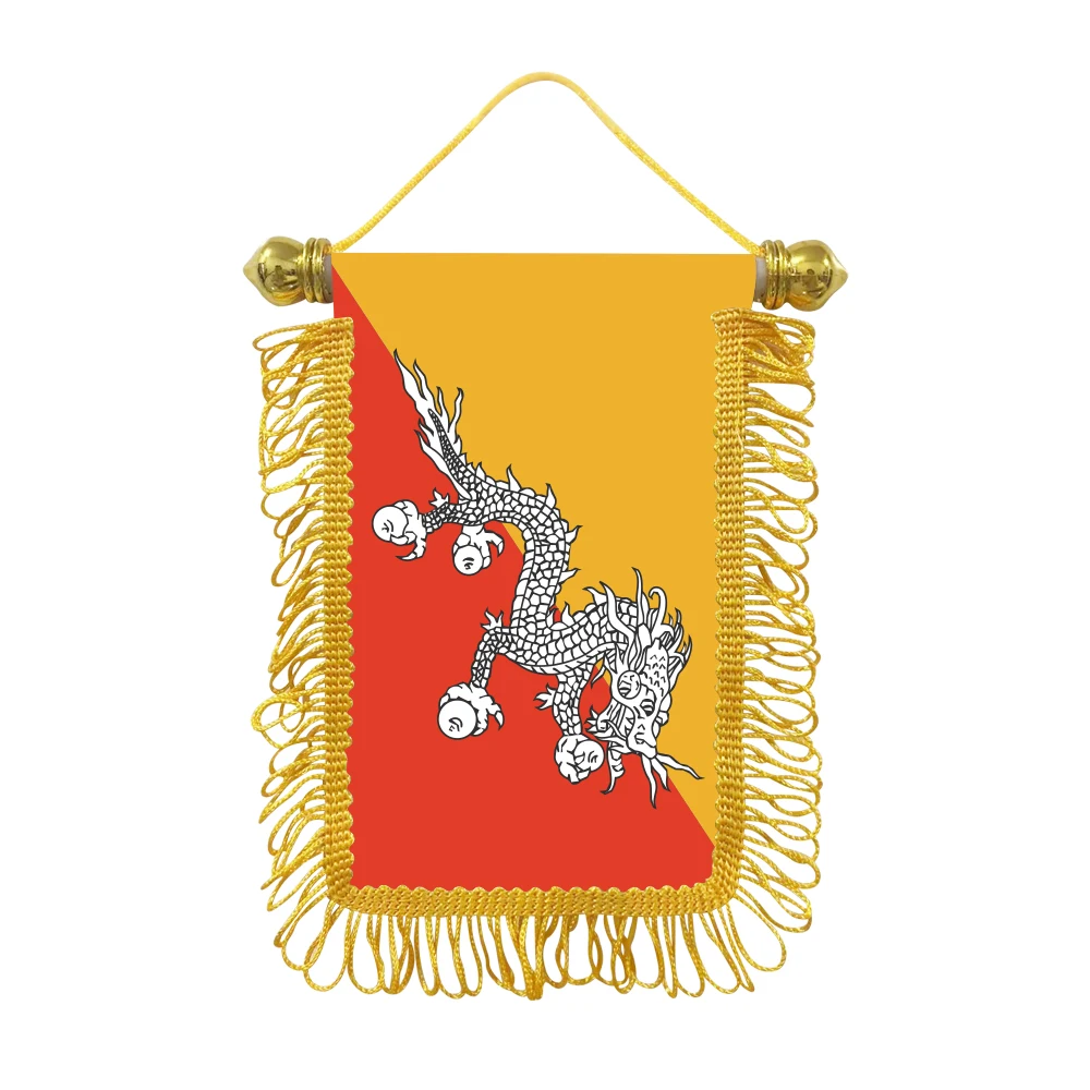 Bhutan small hanging flag 10x15cm triangular flag car decoration hanging flag double-sided pattern with suction cup