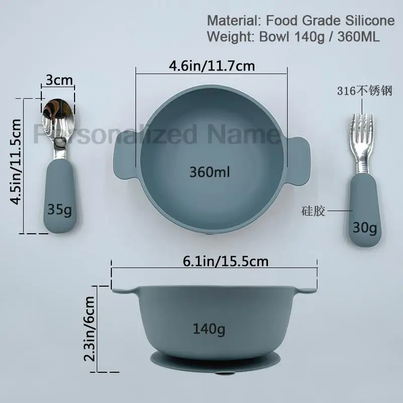 Personalized Name Baby Suction Cup With Stainless Steel Tableware Spoon Fork LED weaning Supplies Training Spoon Fork Tableware