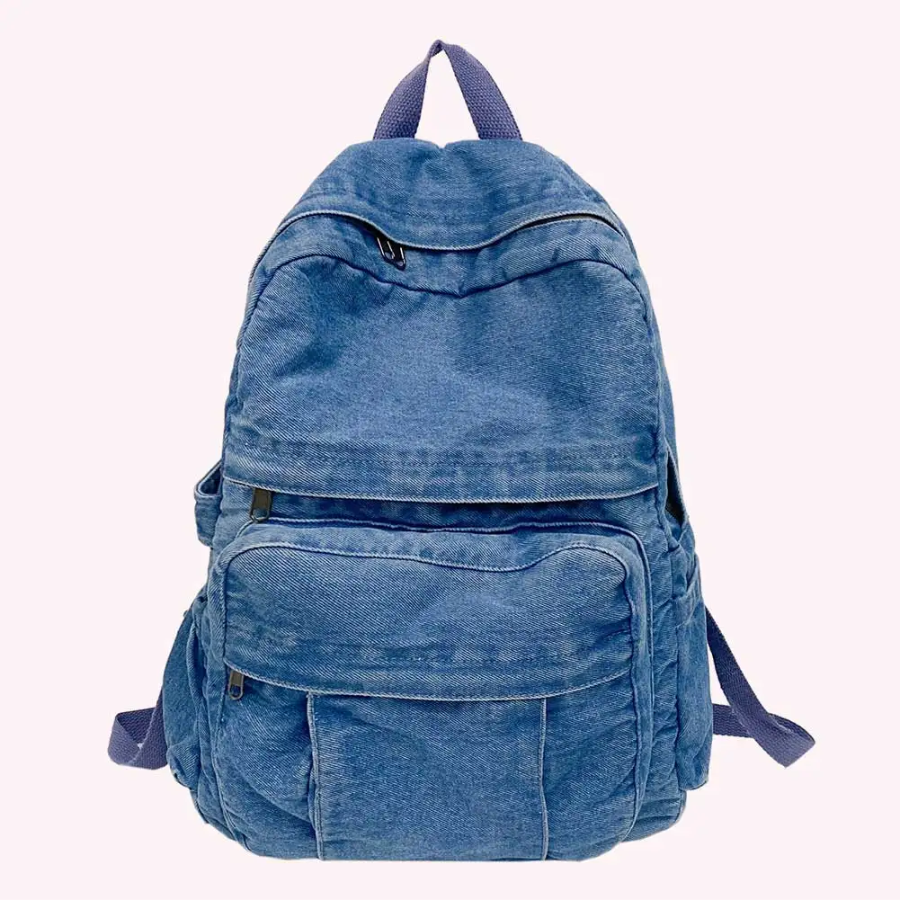 

Women Vintage Backpack Large Capacity Denim Jeans Shoulder Bag Adjustable Strap Laptop Backpack Female Daily Backpack