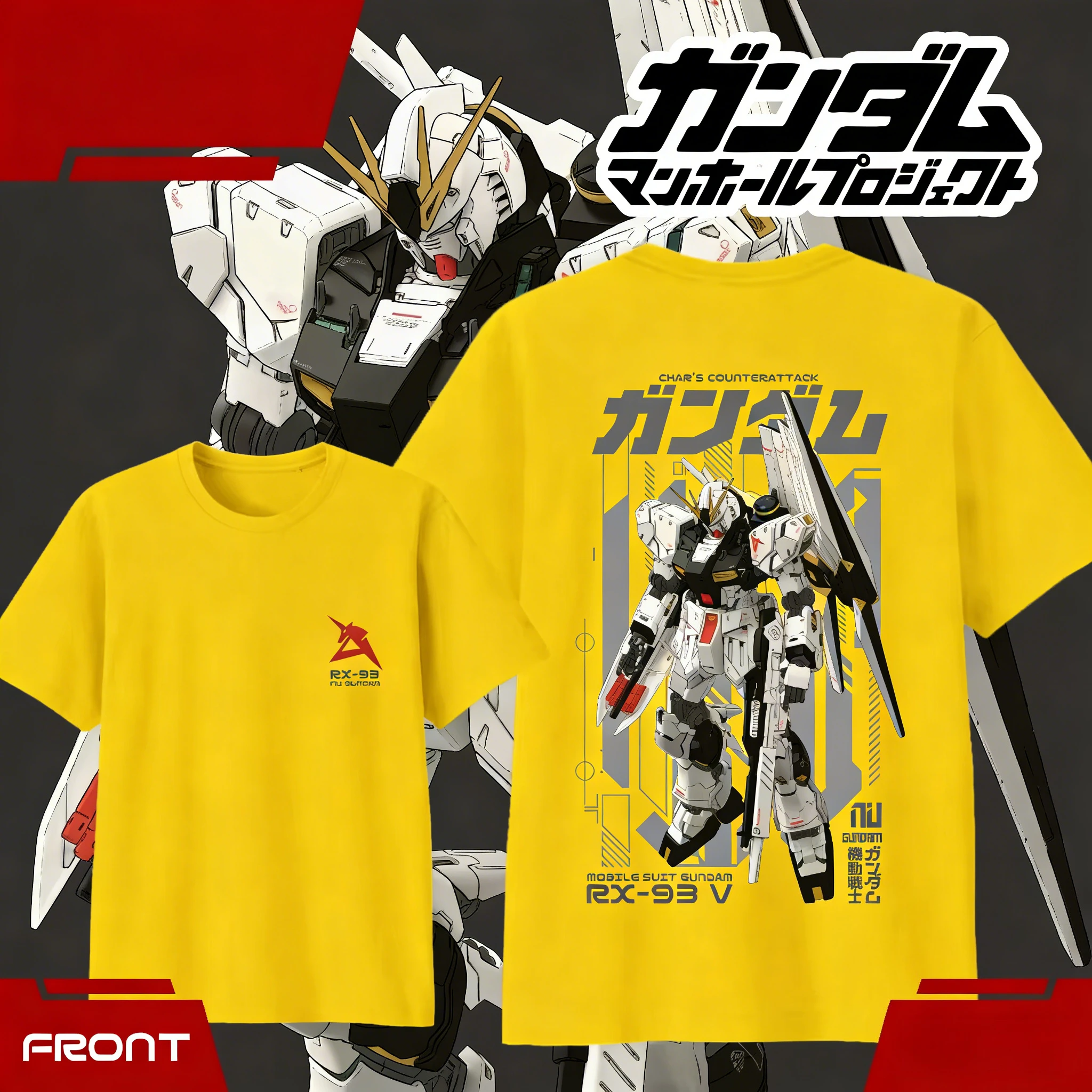 RX-93 ν Gundam Bedrucktes Baumwoll-T-Shirt, Jungen Mädchen Harajuku Streetwear Mecha Anime Kurzarm-T-Shirt, Retro Casual Kinder-Oberteil – Detail 7