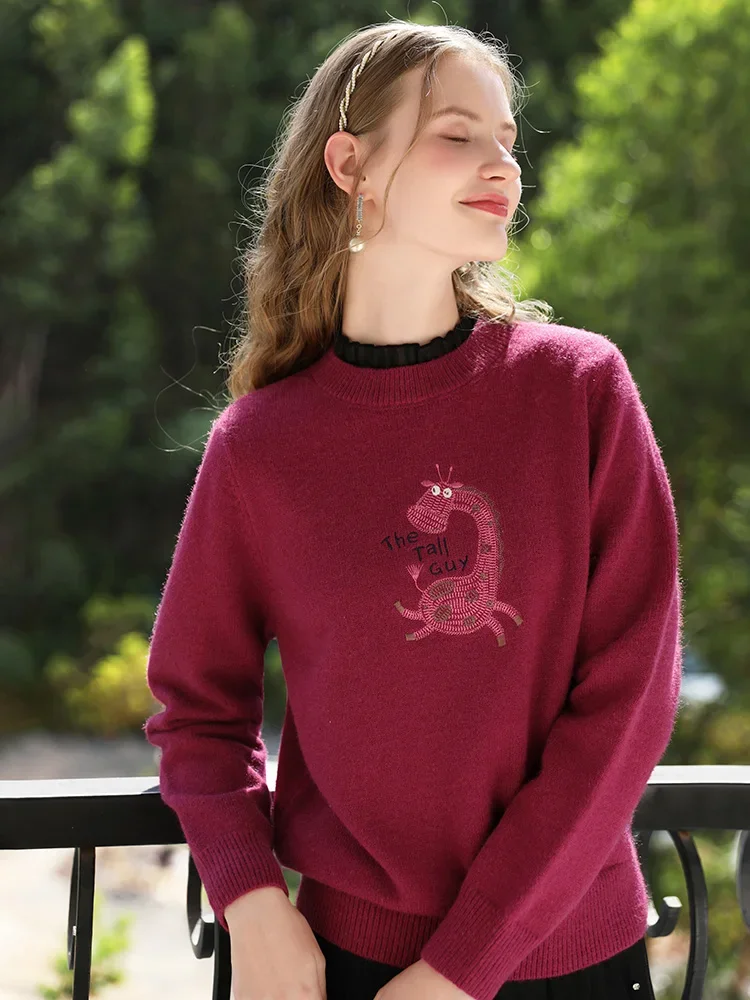 I BELIEVE YOU Lazy Women Sweaters Autumn Winter 2024 New Loose Embroidery Fashion Soft Knitwears Jumpers Lady Sweater CMY235401A