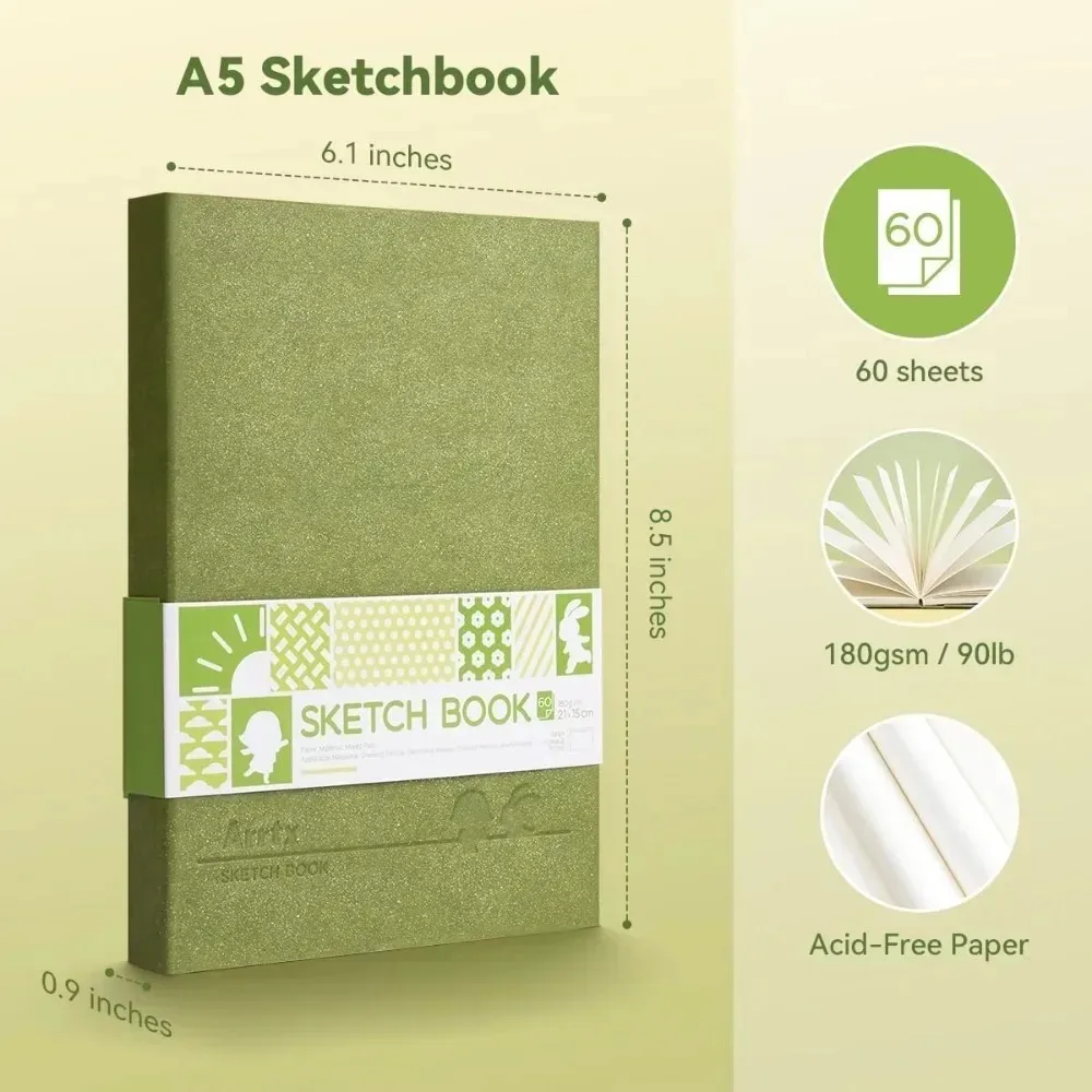 Arrtx Premium Hardcover Sketch Book 60 Sheets/120 Pages 180 GSM Thick Acid-Free Drawing Paper