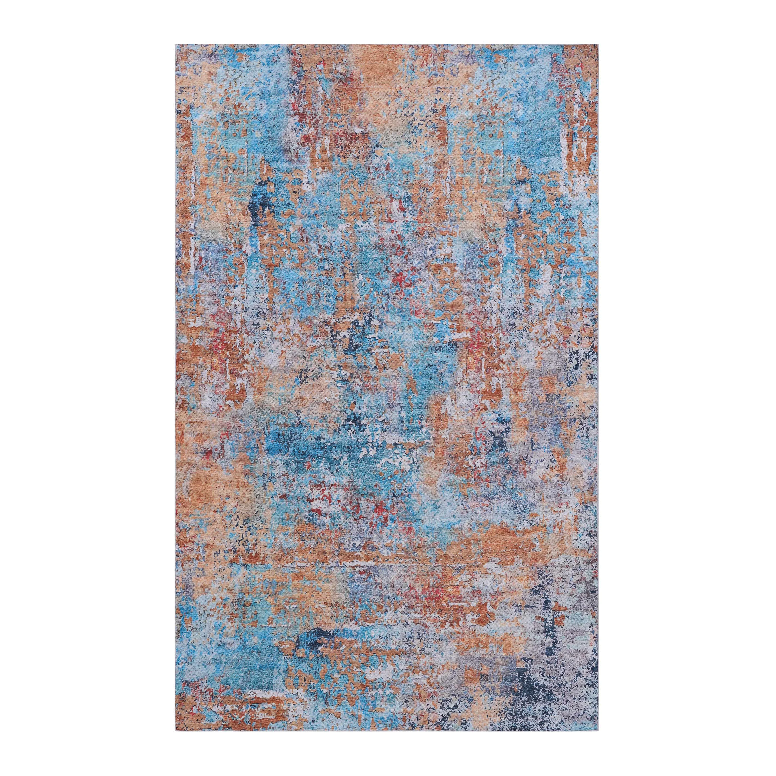 5x8 Washable Area Rug, Modern Multicolor Low-Pile Non-Slip Rug for Living Room, Bedroom and Dining Room