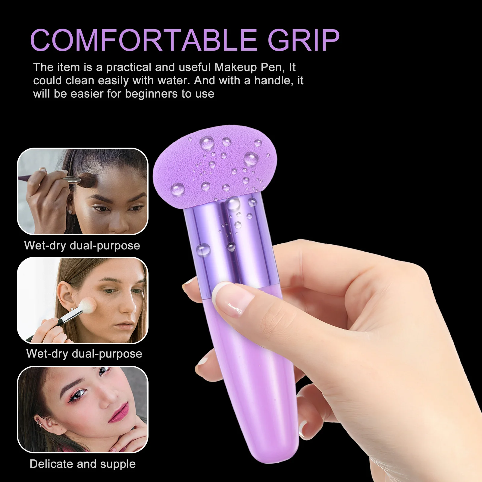 

3Pcs Beauty Makeup Pens Portable Wet Dry Tools Makeup Sponge Pen Handheld Beauty Supplies Heart Shaped Puff