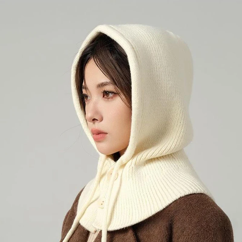 وشاح بسيط على الطراز الكوري، حماية متكاملة للرقبة، قبعة شال من الصوف المحبوك الدافئ لحماية الأذن #4