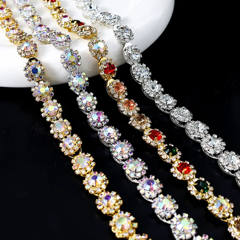 

10Yards Rhinestone Chain Diamond Trim Crystal Accessories DIY Craft Wedding Gift Decoration Sunflower Shape Rhinestone Ribbon
