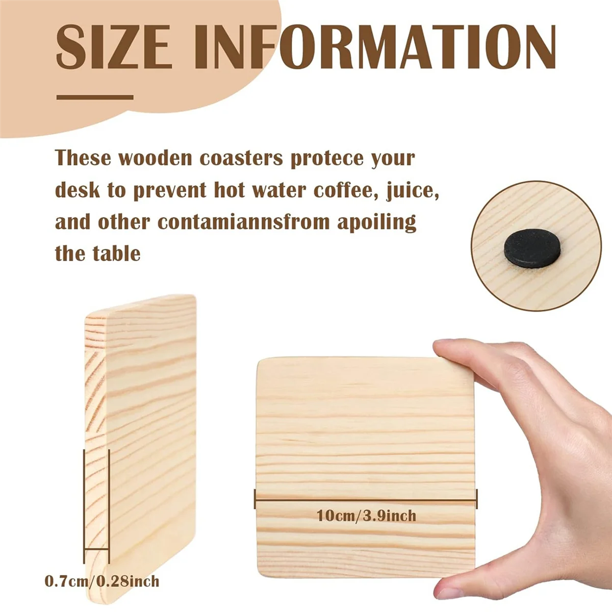 

Coasters 25 Pack Unfinished Wood Coasters, 4 Inch Blank Wooden Coasters Crafts Coasters with Non-Slip Silicon Dots Square