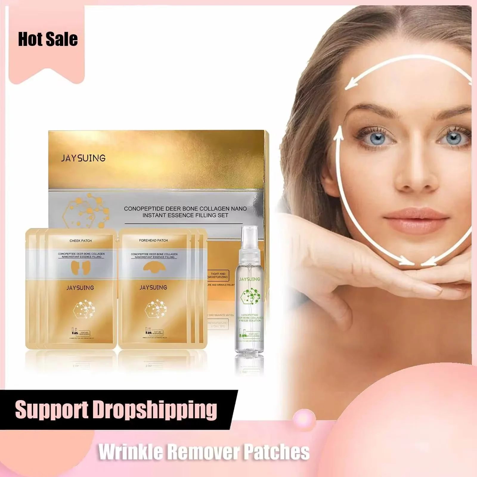Collagen W-rinkle Remover Face Serum Patches Set Anti-Aging Lift Firming Fade Fine Lines Serum Wh-itening Moisturizing Skin Care