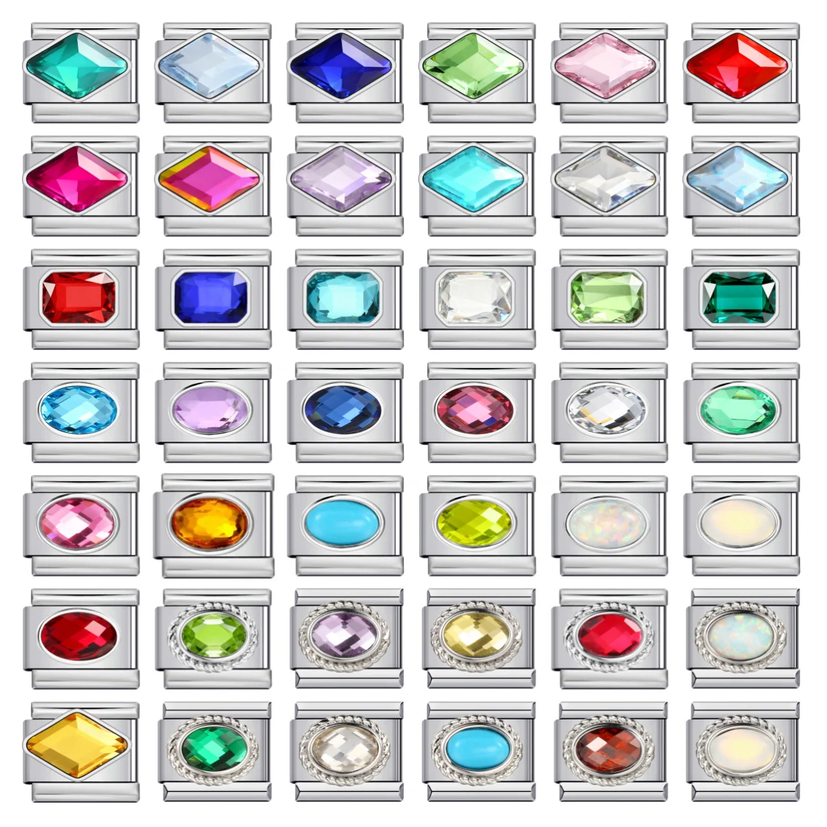 2026 New Fashion Colors Rhombus Oval Shiny Italian Charms links Fit 9mm Stainless Steel Bracelet DIY Jewelry gift for women