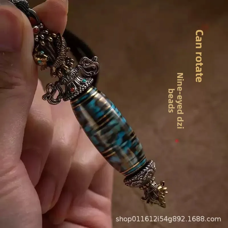 Tibetan Koi Nine-eye Bead Diamond Pendle Pendant Six-character Proverbs Descend The Devil Pestle Retro Pendant Silver Plated Ins