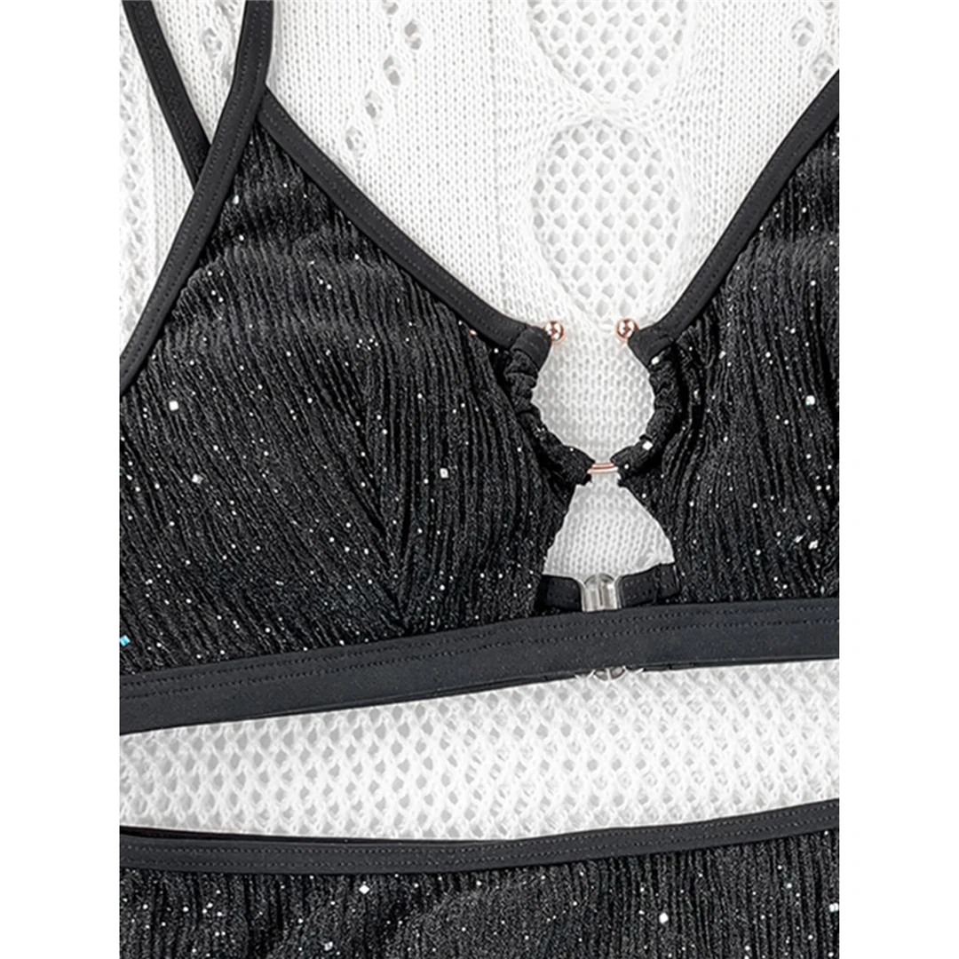Glitzernder, funkelnder, ausgeschnittener Damen-Badeanzug, Bikini mit hoher Taille, zweiteiliger Bikini-Set, Badebekleidung, Badeanzug, Schwimmanzug V5389 – Detail 11