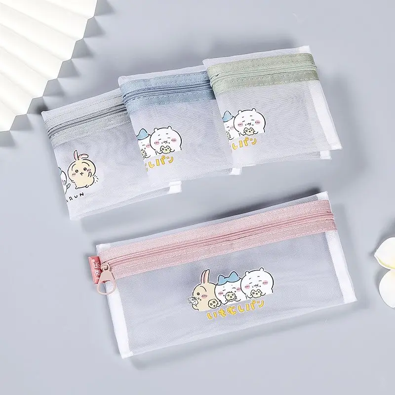 

Chiikawa Pencil Case Usagi Cartoon Cute Mesh Nylon Waterproof Simple Large Capacity Transparent Student Stationery Storage Bag