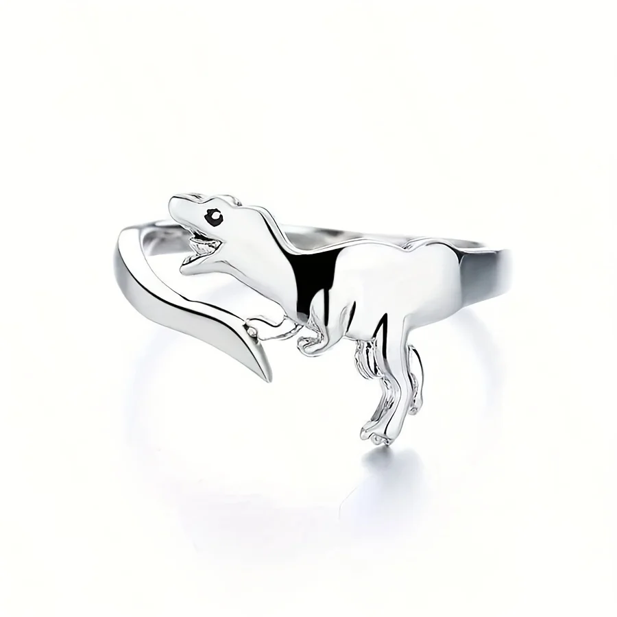 Retro style women's adjustable dinosaur ring - unique Jurassic design, simple yet elegant style, silver finish, comfortable image 4