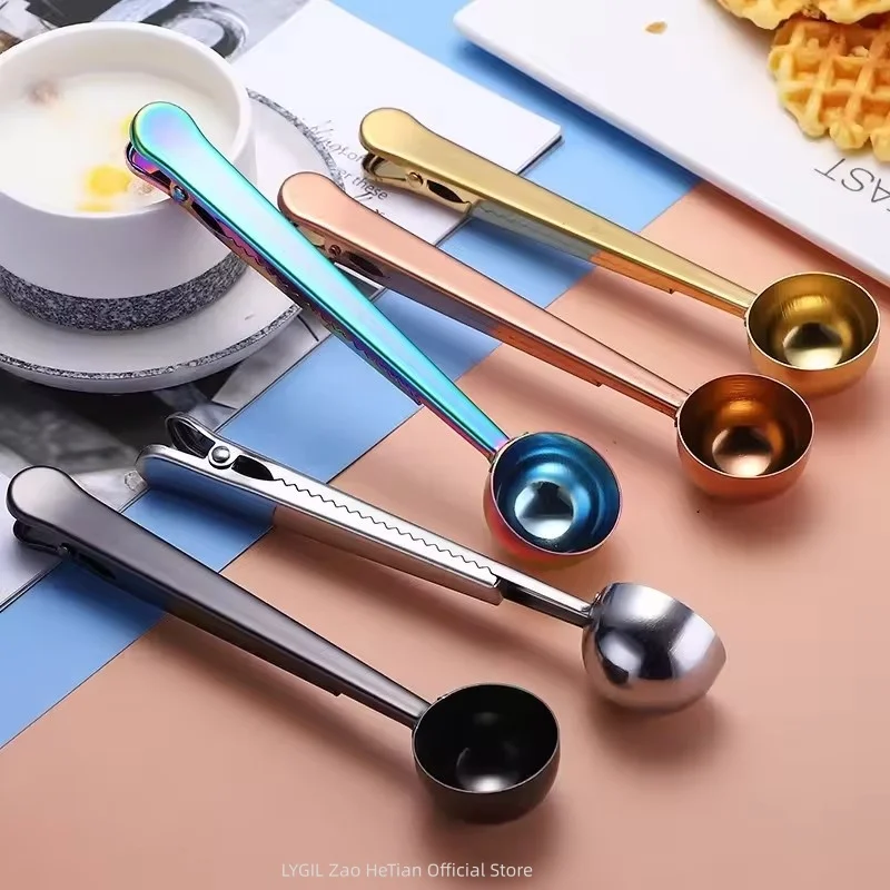 

2-in-1 Stainless Steel Coffee Measuring Spoon Multifunctional Coffee Bean Spoon Milk Powder Flour Sealed Clamp Spoon Coffee Tool