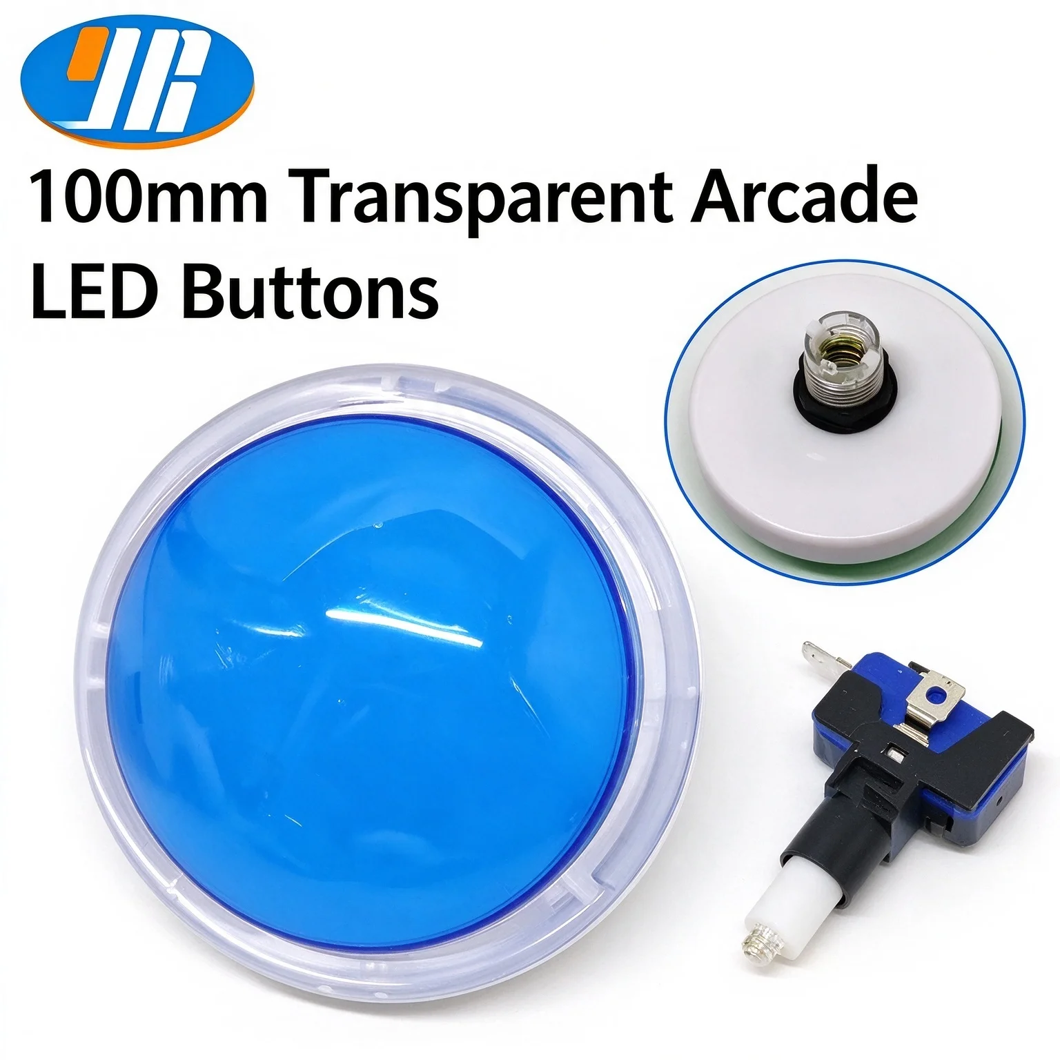 100mm Transparent Arcade LED Push Button Self-Resetting Convex Flat Momentary Switch for Claw Machine Pinball Racing Game Coin-O