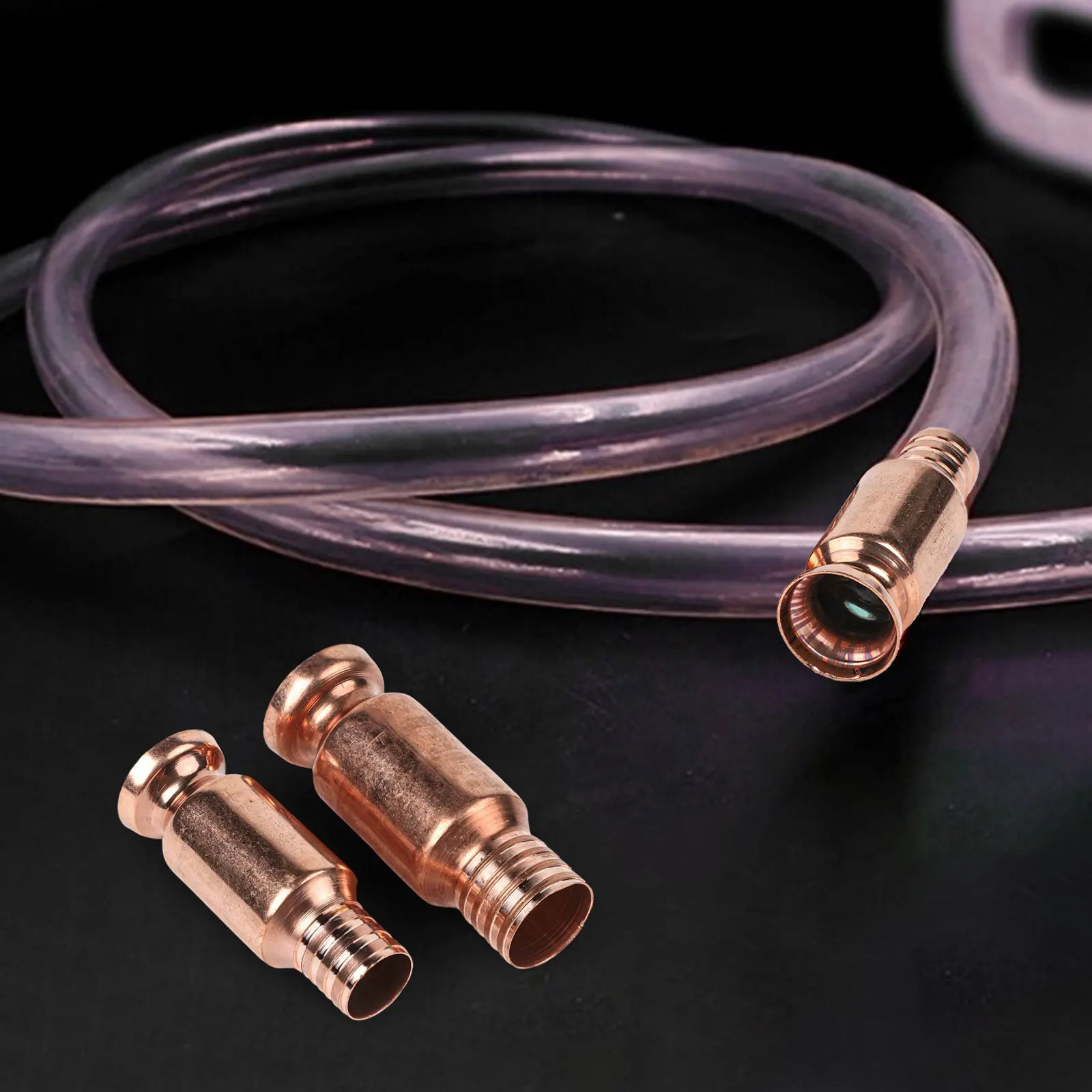 Set of 2 Copper Siphon Connectors with Manual Pumps for Liquid Transfer Including Oil Fuel Paint and Water Pipe Fittings