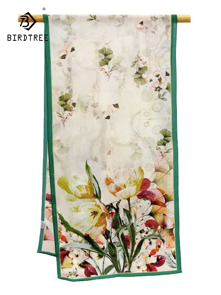 

Birdtree, 100%Real Slik Elegant Scarf, 140cm Women Floral Printed , Mom Gifts Retro Shawl Scarves, 2024 Summer Autumn A47627QC