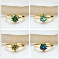 1.0 Carat 6.5mm Moissanite Ring for Charm Lady 925 Sterling Silver 18K Gold Plated Diamond Test Passed Female Jewelry Gift