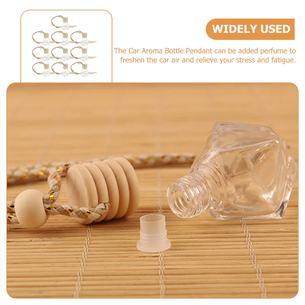 

10 Pcs Perfume Bottle High Grade Glass Wood Material Car Diffuser Hanging Aroma Essential Oil Compact Size Reusable
