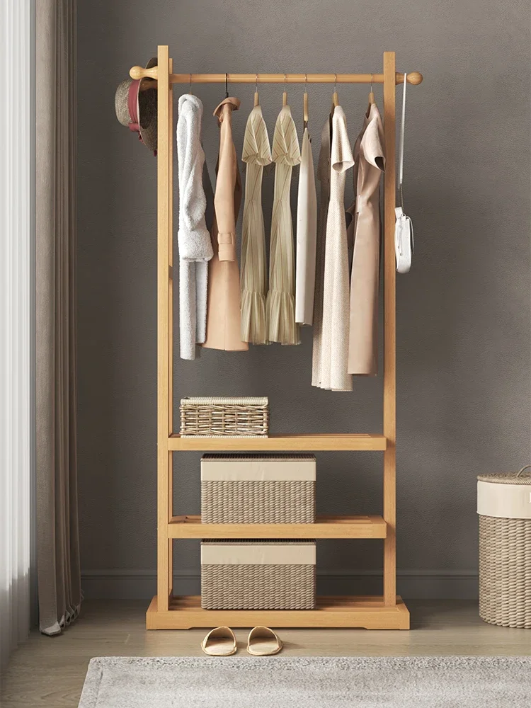 Solid wood hanger floor hanger Home bedroom bedside clothes rack Simple vertical corner coat rack