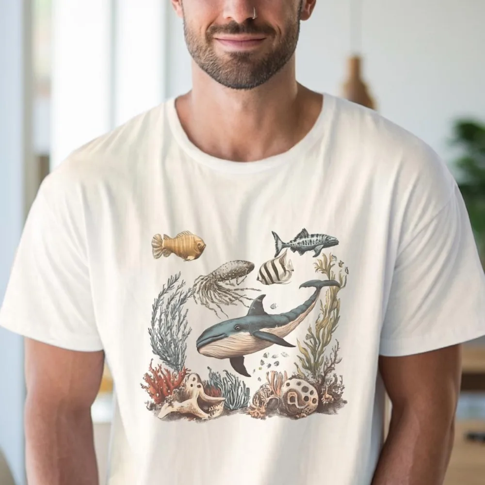 Ocean Life Tee Sea Animal T Shirt Whale Fish Jellyfish Under the Sea Graphic Shirt Marine Biology Nature Lover Gift for Him Her