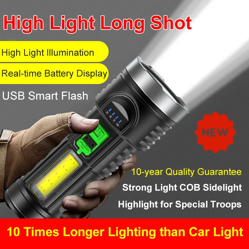 Flashlight strong light rechargeable long-distance shooting home and outdoor small multi-function portable mini side light led