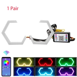 2pcs RGB White Amber Hexagon Angel Eyes Halo Rings 12V 24V for Car Motorcycle UTV ATV Headlight Switchback Turn Signal Light