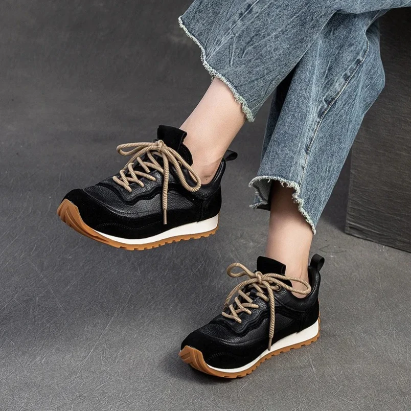 

Осень/зима 2022, новые повседневные кроссовки на толстой подошве, удобная женская обувь из натуральной кожи на мягкой подошве в стиле ретро