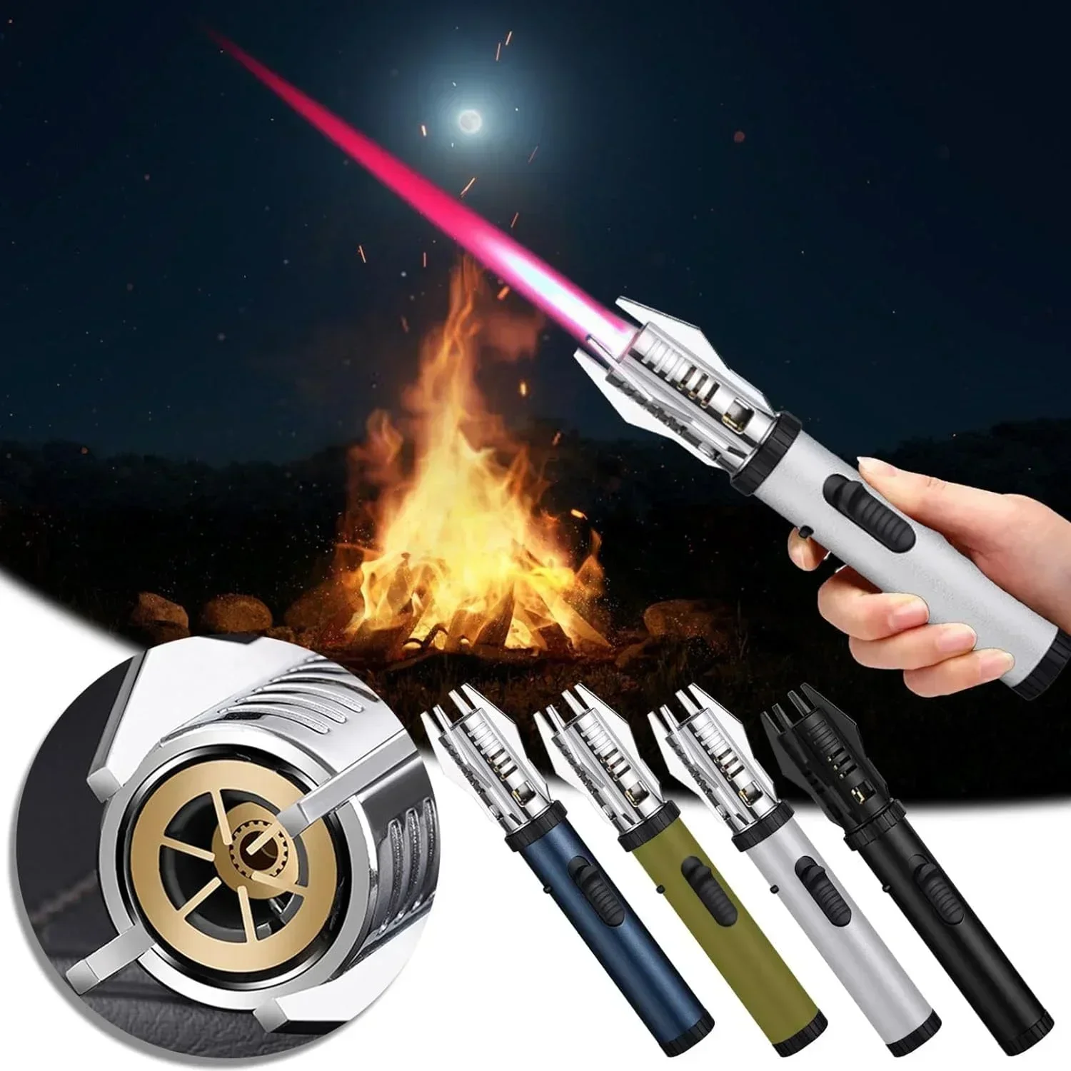 

Torch Lighter Bright Fire Lighter with Safety Refillable Butane Gas Windproof Jet Flame for Candles Campfires BBQ Baking Camping