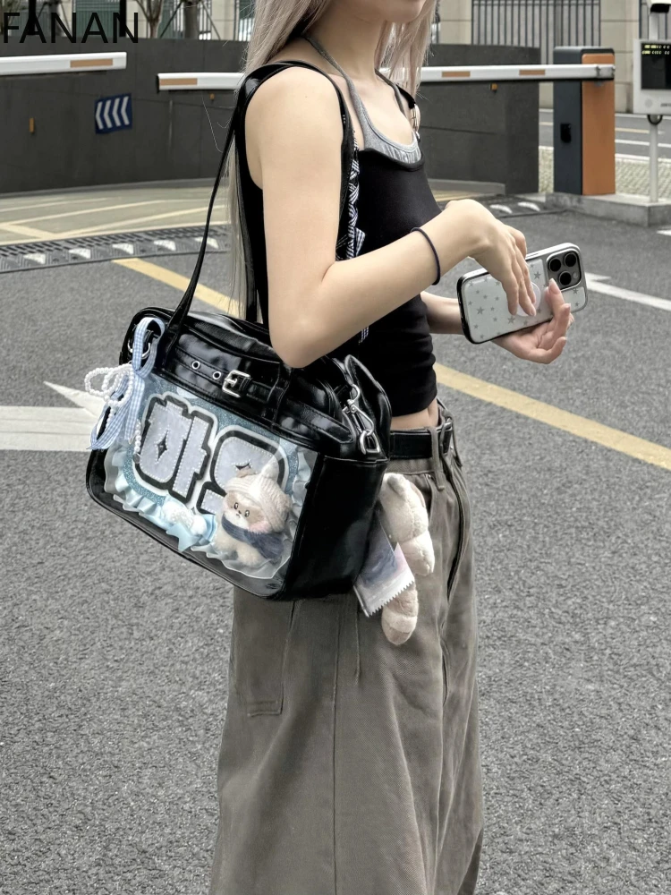 2025 New Harajuku Ita Bag for Women PU Transparent Pocket Itabag High School Girls Uniform JK Crossbody Shoulder Bag Handbags