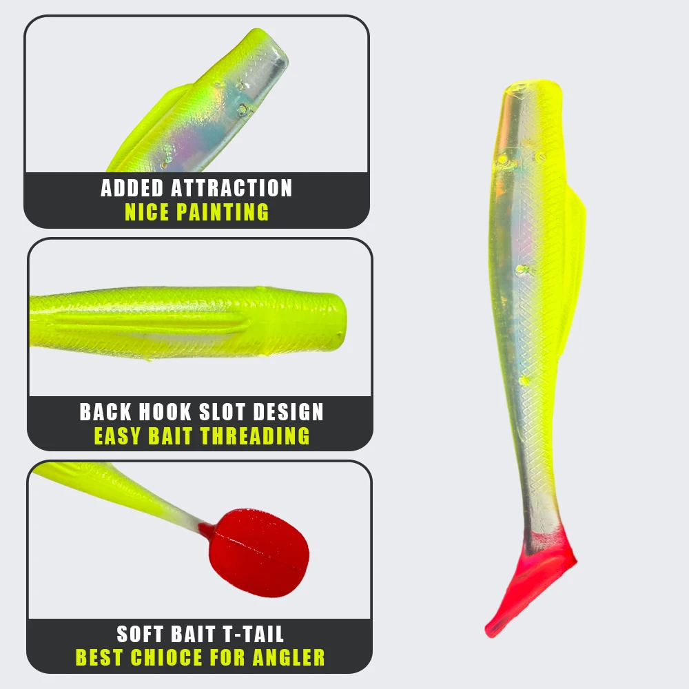 6 Stück/Set TPR Schwimmender Weichköder 85mm 4,5g Laser Leuchtender Paddle T-Tail Swimbait Wobbler Angelköder Bass-Angelzubehör Pesca – Detail 6