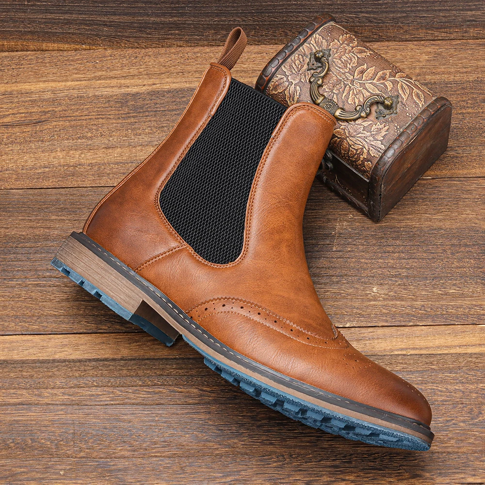 

Brogue Chelsea Men Boots 2025 Classical American Style Leather Boots #KD667