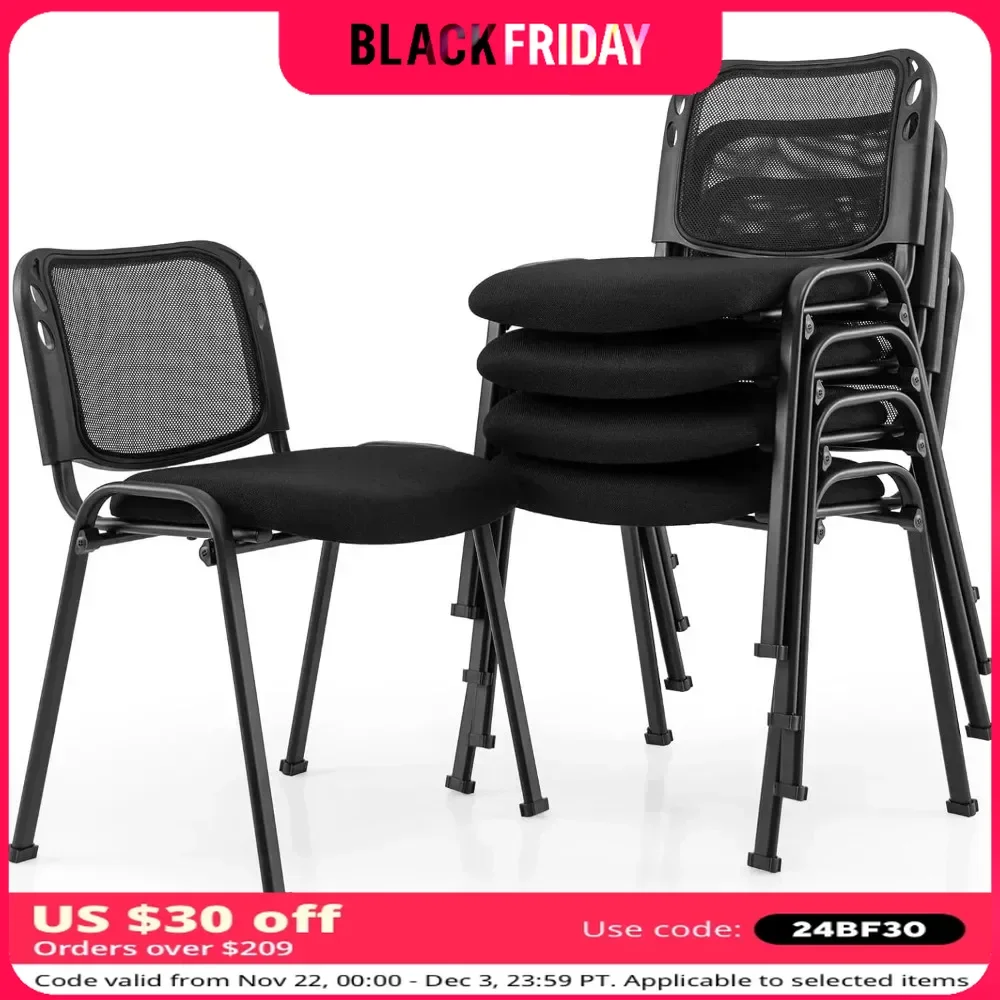 Set of 5 Office Guest Chair, Stackable Waiting Room Chair with Padded Seat, Metal Frame, 330Lbs Capacity, Conference Room Chair