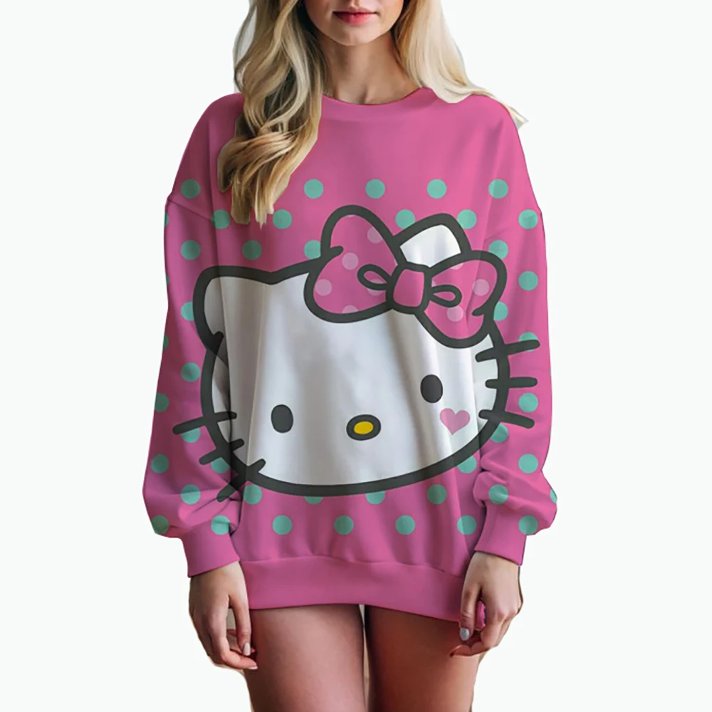 

Christmas Kuromi Hello Kitty print Sweatshirts O Neck Tops For Women Long-sleeved Autumn Winter 3D Color Pullovers ﻿