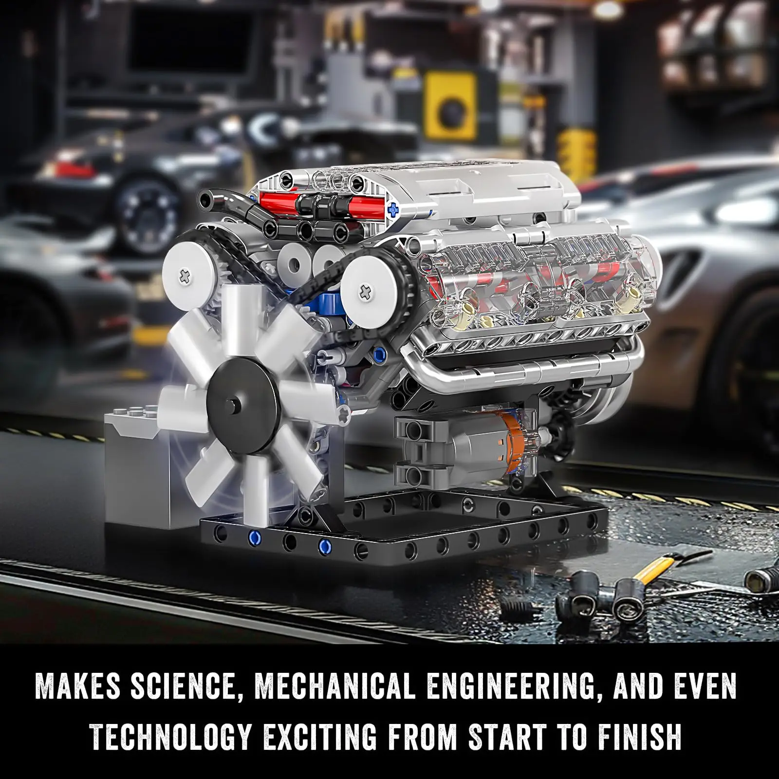 Kit de construção de motor Mould King 10088 V8 - Construir seu próprio brinquedo de motor V8, kit de construção de modelo de réplica de motor de carro a gasolina de 8 cilindros para presente adulto (535 peças)