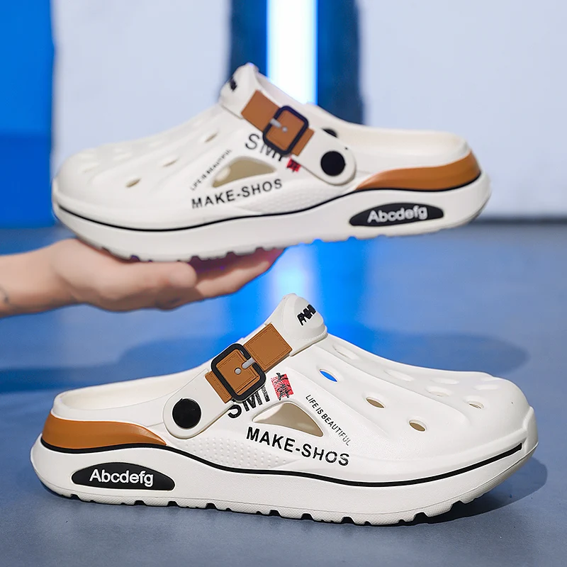 

Новинка 2024 года, мужские сандалии, уличная пляжная обувь, модные мужские тапочки из ЭВА с поддержкой свода стопы, водонепроницаемая садовая обувь для мужчин, сабо, обувь