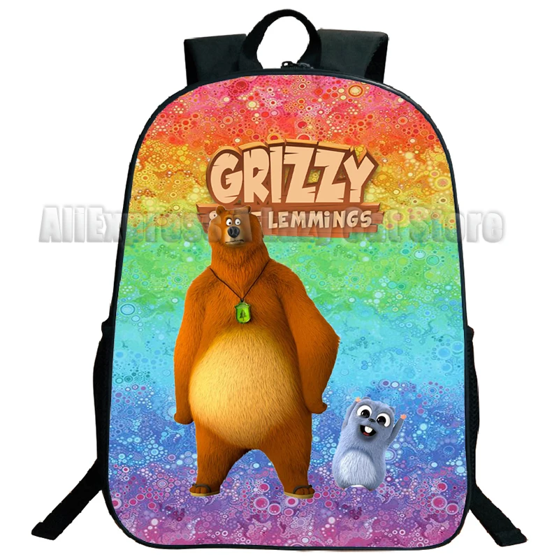 Grizzy and the Lemmings Travel Backpack Boys Girls School Computer Bookbag Cartoon Anime Student Daypack Bags