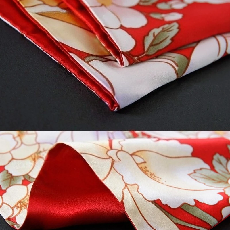35*35cm Natural Mulberry Silk Suit Pocket Square Hanky Plain Crepe Satin AB Double-sided Double-layer Printed Small Handkerchief