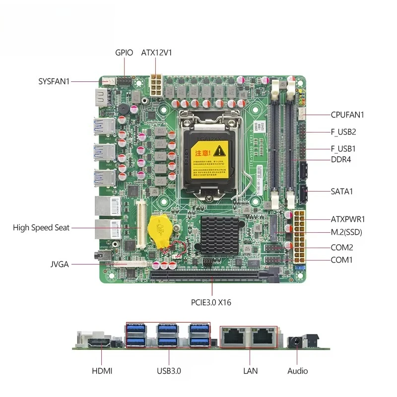 I3 I5 I7 LGA1200 DDR4 SATA 128GB New Motherboard HD DP VGA Display 2 LAN 2 COM Win10/Linux Embedded Mini ITX Motherboard