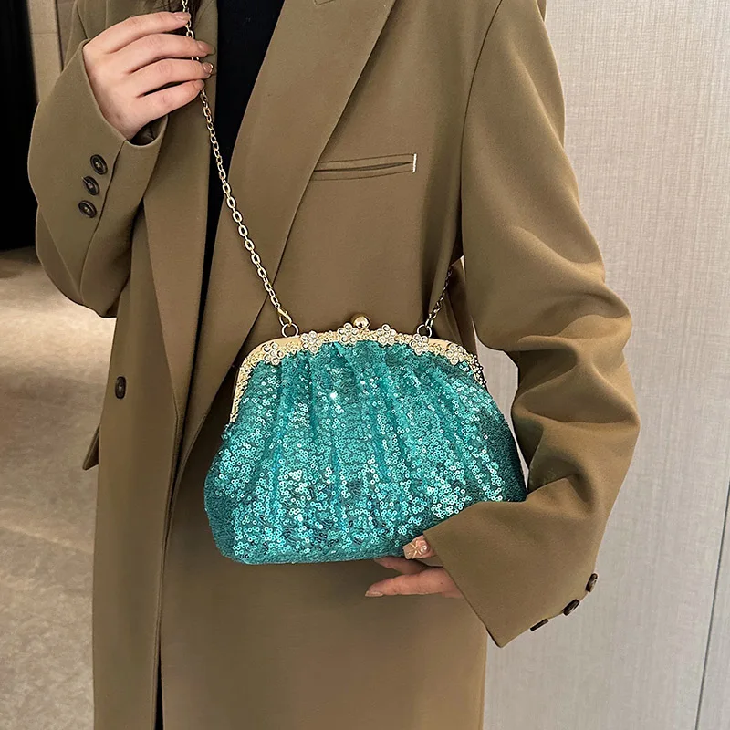 2023 New Designer Women Sequins Chic Crossbody Bags Wedding Evening Clutch Lady Chain Shoulder Bags Glitter Handbags And Purses