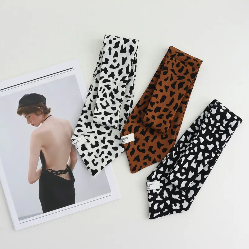 Vintage Leopard Print Polka Dot Long Silk Scarf Women's Neck Tie Hot Girl High-Grade Thin Tie Thin Narrow Ribbon Scarf Headband